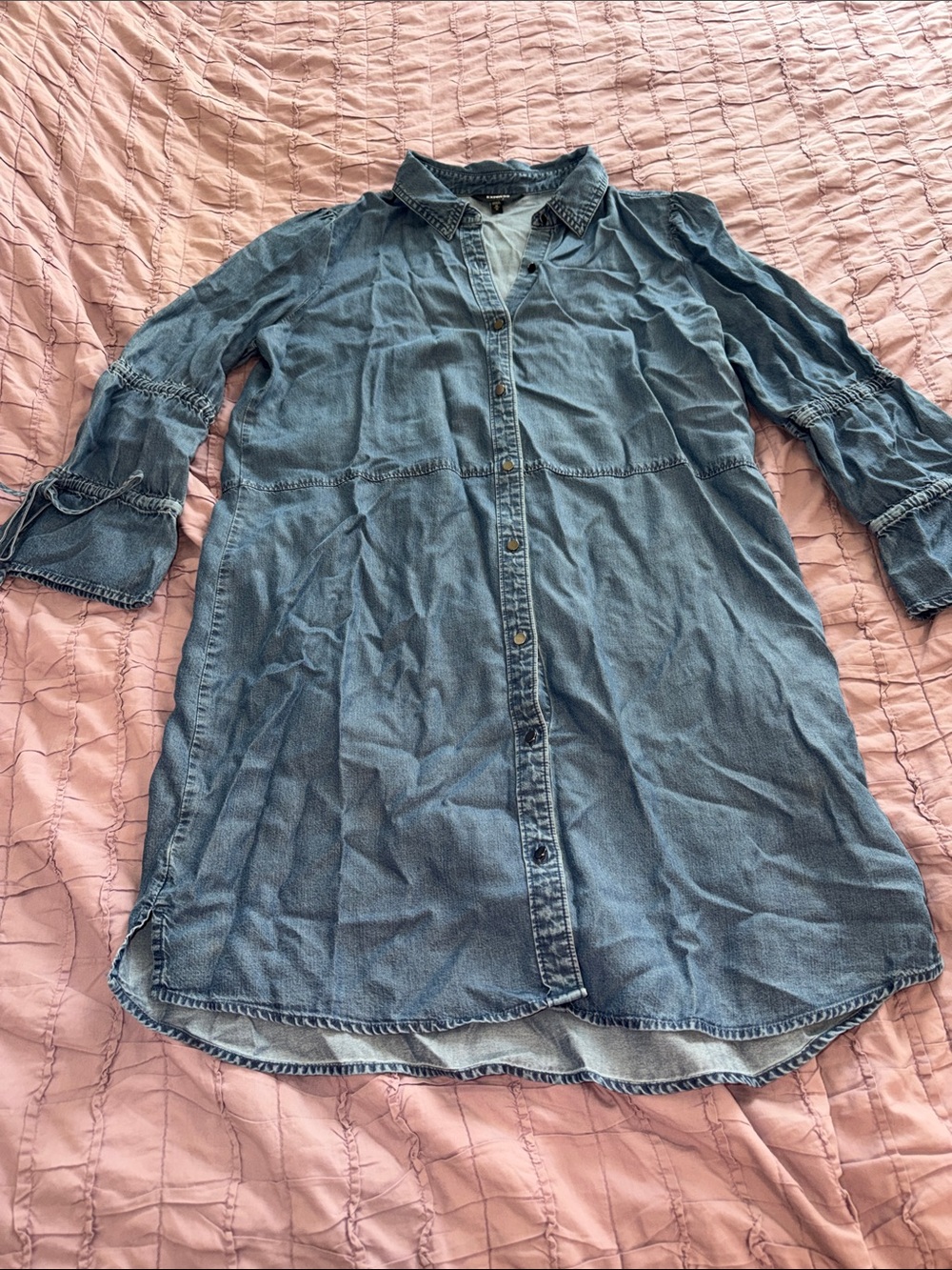 Express Lightweight Denim Button-Down Shirt Dress - Blue